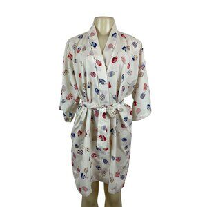 Kerry Dawn Japanese-Inspired Kimono Robe With Fan Print Multi-Color One Size
